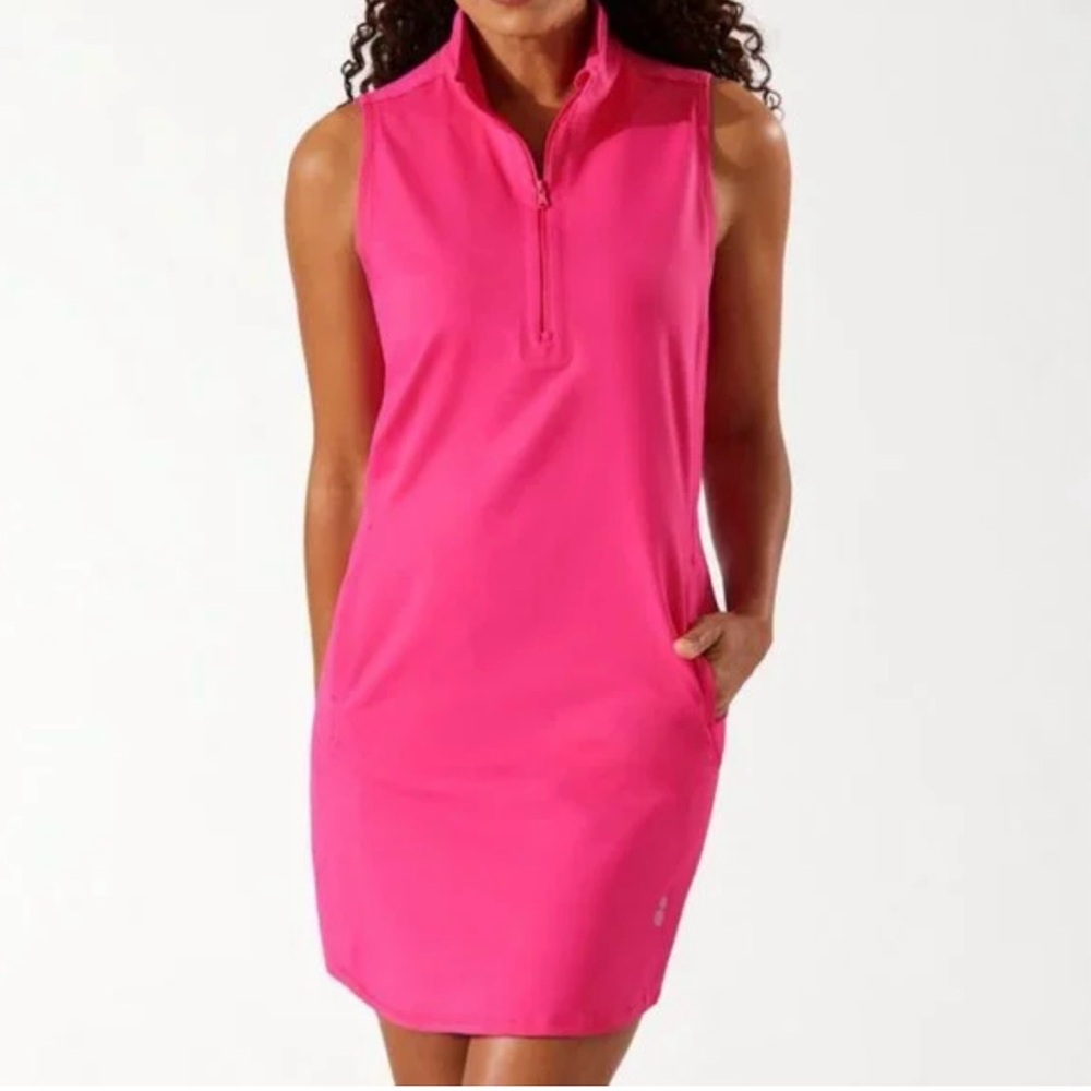 Tommy Bahama Vibrant Pink Zip-Neck Mini Dress